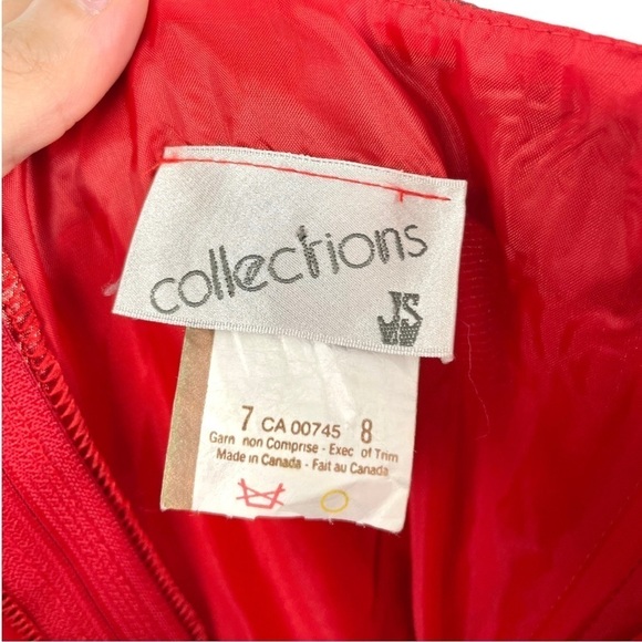 Vintage 80s Collection Red Metallic Strapless Bow Back Frill Back Dress Size 7/8 - Picture 10 of 10